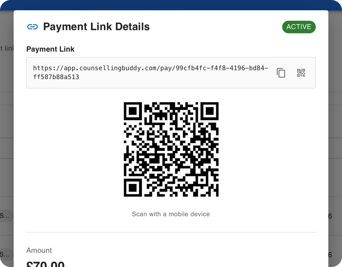 Counselling Buddy Billing and Payments - Payment link QR Code