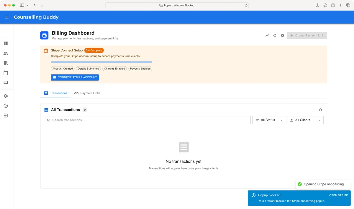 Counselling Buddy Billing and Payments Dashboard